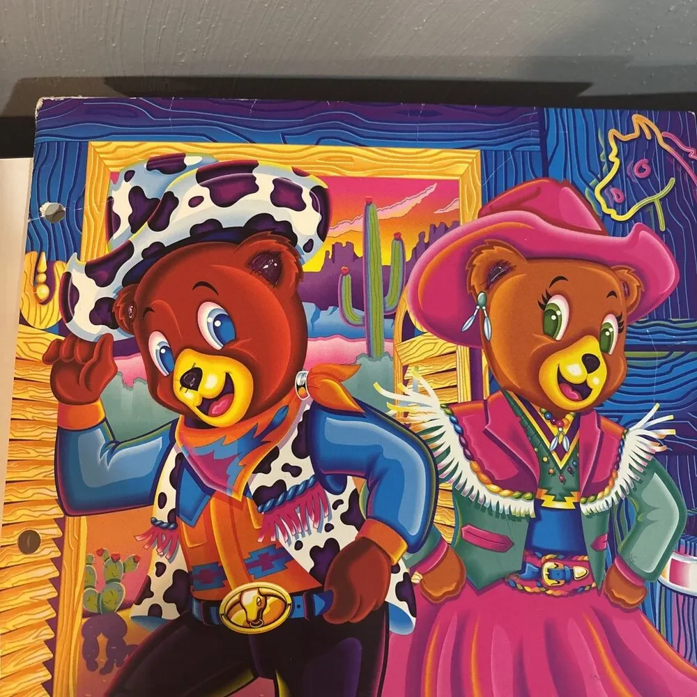 Lisa Frank Vintage Folder Dancing Cowboy Bears